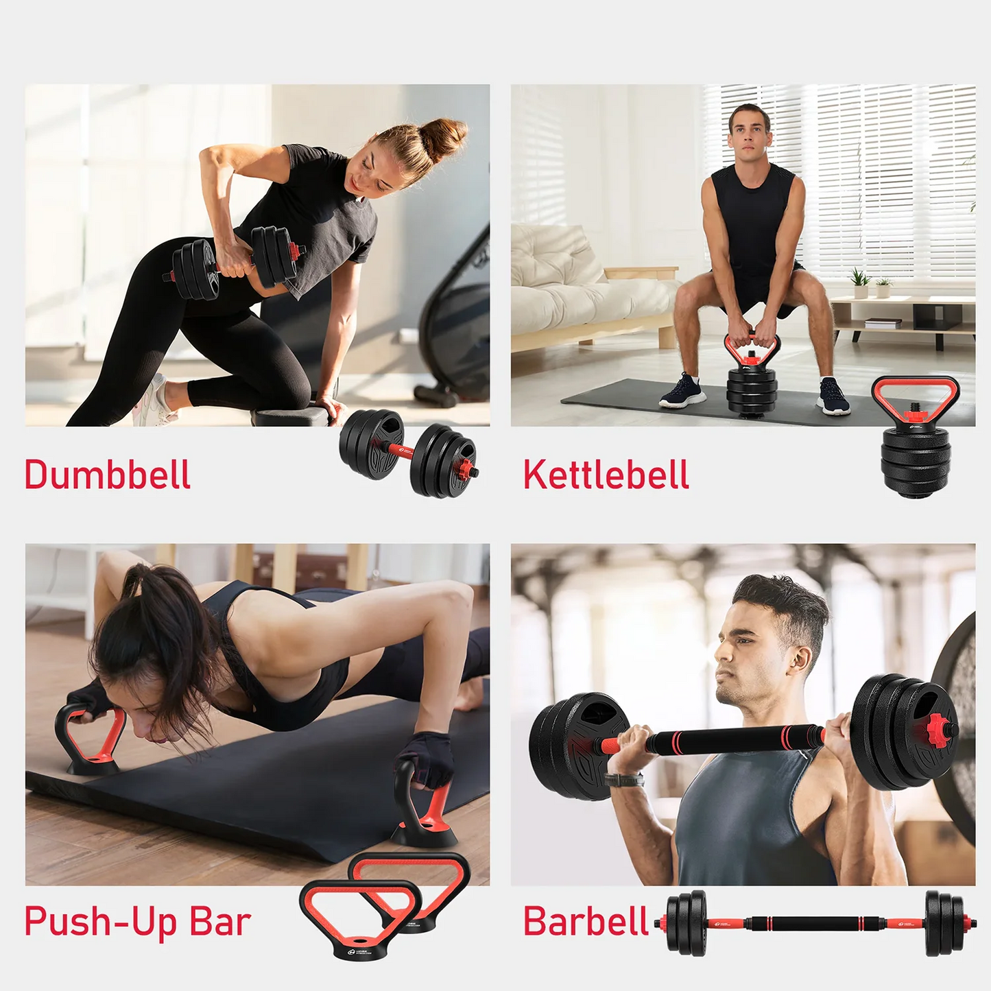 3-in-1 Dumbbell Barbell Set 20kg Weights Dumbbell Bars Adjustable Home Gym