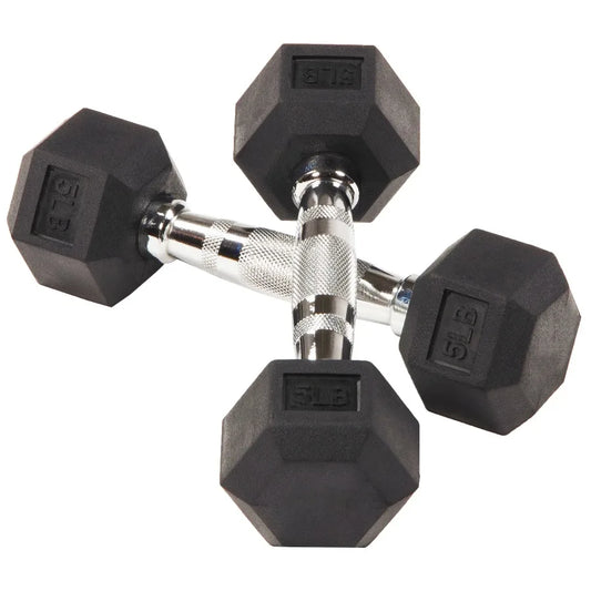 Non-Slip Grip Dumbbell, Rubber Hex, 5 lbs, 2 Count,Easy to store and carry