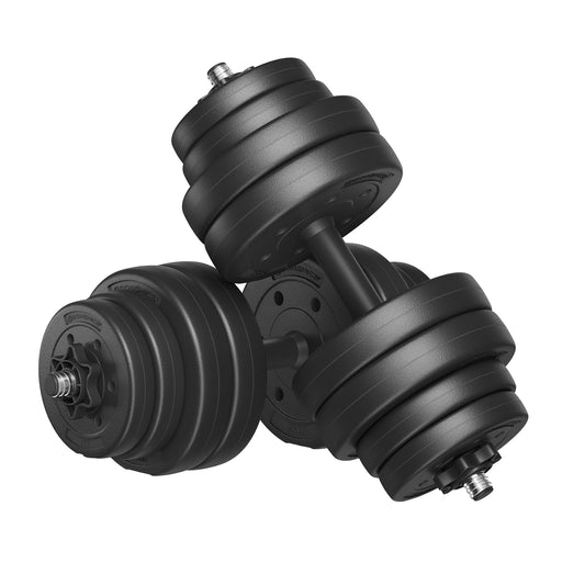 2-in-1 Weight Training Dumbbell Set, 2 x 15 kg, Adjustable Weight, with Additional Steel Extension Bar, Ink Black