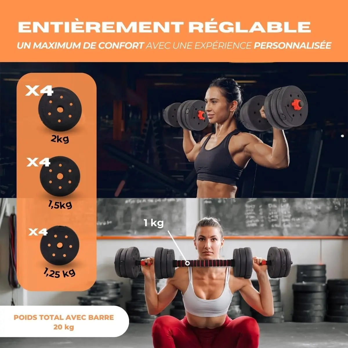 Dig Together, Adjustable dumbbells 20 kg, 2in1 Men's and Women's Danger BodyBuilding Kit, Black Red/Black